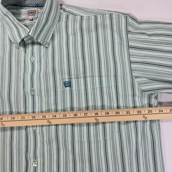 Cinch Button Shirt Mens M Mint Green Striped Western Cowboy Rodeo Long Sleeve - Picture 7 of 8